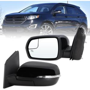 Left Driver Side Mirror Fits 2015 2016 2017 2018 2019 2020 2021 2022 2023 2024 Ford Edge With Manual Folding Power Glass Heated Turn Signal Puddle Light Black Replace#JT4Z-17682-CA(7Pins)