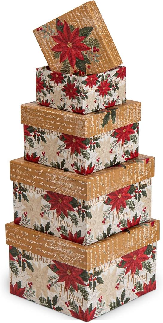 Briful Square Gift Boxes with Lids 4PCS Christmas Gift Box for Presents Nesting Assorted Sizes Present Boxes for Christmas Birthday Valentines Party Gift Wrap