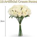 Cream Roses, Bunch of 18 Faux Flowers Bouquet, (12") 30cm Realistic Artificial Roses with Stems for DIY Weddings Bridal Shower & Christmas Party Arrangements