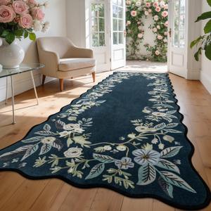 BSICPRO Floral Runners for Hallways, 2x6 Washable Vintage Kitchen Runner with Rubber Backing Non Slip, Farmhouse Area Rugs for Kitchen, Hallways, Laundry, Bedroom, Bathroom (Navy Blue)
