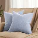 ZeeMart Rustic Cotton Linen Throw Pillow Covers Set of 2, 18x18 Inch Blue, Farmhouse Style Decorative Couch Pillow Cases Dusty Blue Cushion Covers for Sofa Bed Living Room Home Decor