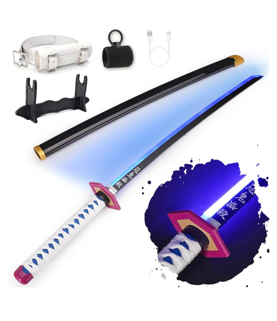 RENGENG Light Up Sword, 40 Inches Rechargeable Plastic Replica with Belt & Stand, Sword with Original Texture