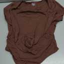 Avidlove Bodysuits for Women Sexy Long Sleeve Bodysuit Square Neck Double Lined Ruched Snap Closure Bodysuit Tops (Large, Brown)