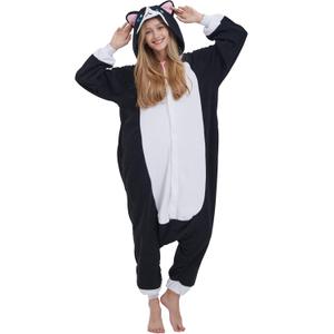 SimZoo Adult Animal Onesie Pajamas, Men and Women's Animal Cosplay Costume Sleepwear, One-Piece Unisex Homewear (Large, Midnight Cat)