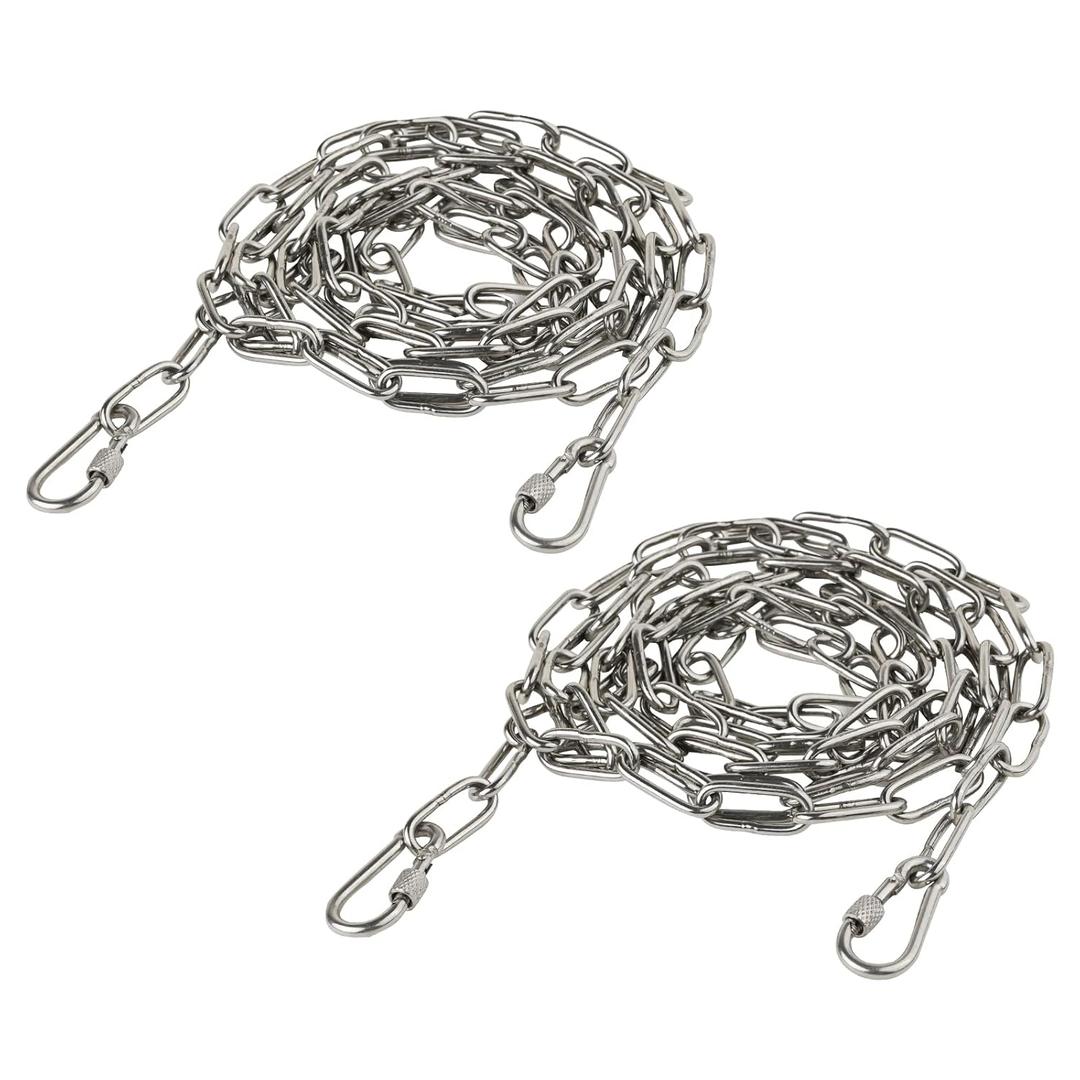 1/8" Stainless Steel Link Chain, 304 Stainless Steel Link Heavy Duty Coil Chain with Carabiners, 2PCs Hanging Safety Chains for Swing Plants Anti-Theft Pet Dog Anchor Fence Towing Chain Link (3MM)