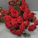 DerBlue 60pcs Artificial Roses Flowers with stem and 10pcs Green Leaves Real Looking Fake Roses Artificial Foam Roses Decoration DIY for Wedding,Arrangements Party Home Decorations