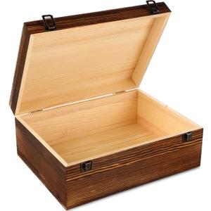 Barydat Extra Large Wooden Memory Box with Hinged Lid for Keepsakes Unfinished Pine DIY Craft Stash Wooden Box for Arts Gift and Storage Decorative