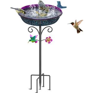 Metal Bird Bath for Outside, Freestanding Garden Bird Baths Bowl, Vintage Birdbath for Outdoors Yard Garden Lawn Decor Decor (Gradient Purple)