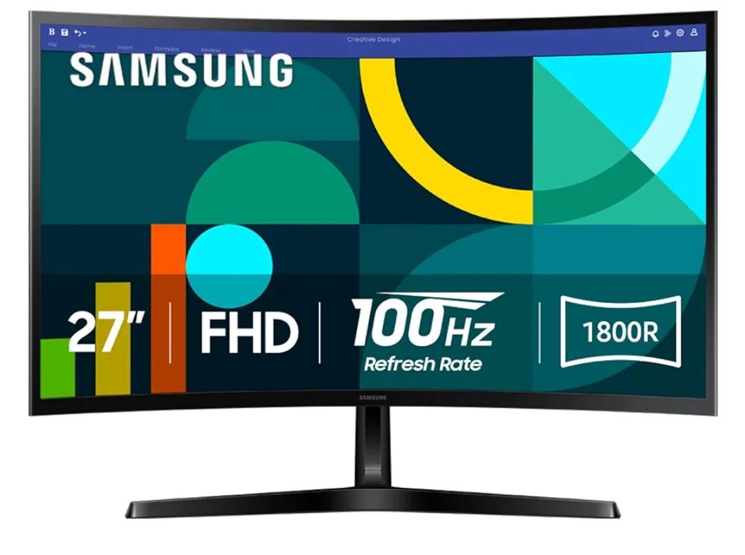 Samsung 27" Essential S3 (S36GD) Series FHD 1800R Curved Computer Monitor, 100Hz, Game Mode, Advanced Eye Comfort, HDMI and D-sub Ports, LS27D366GANXZA, 2024