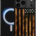 DJSOK Case for iPhone 17 Pro,Compatible with MagSafe,Shockproof Rugged Cover Case,Classic Wood Grain Old Flag