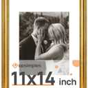 upsimples Vintage 11x14 Picture Frame, Antique Gold Frame Displays 8x10 with Mat or 11 x 14 Without for Vertical or Horizontal Wall Decor, 1pack