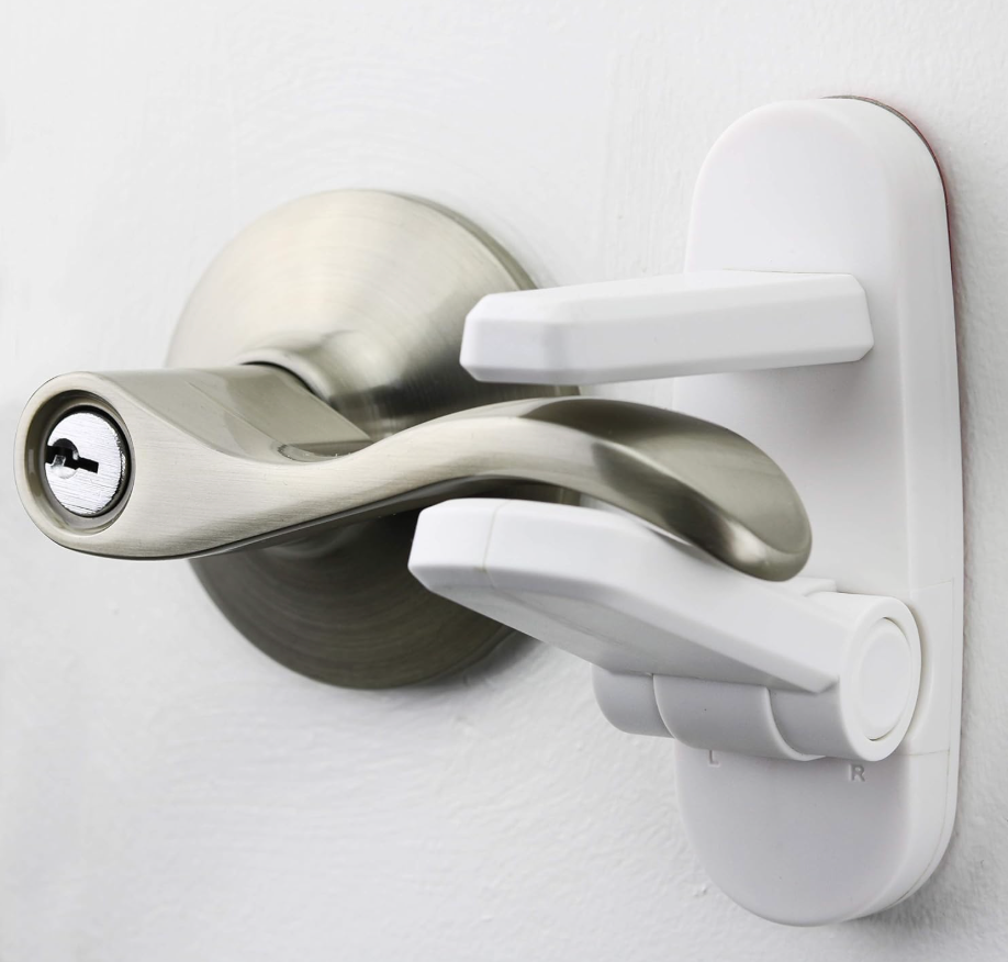 Door Lever Lock (2 Pack) – Prevents Toddlers from Opening Doors – Easy OneHand Operation for Adults – Durable ABS with 3M Adhesive Backing – No Tools Needed for Install
