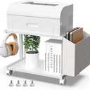 VEDECASA 2 Tier Modern White Wooden Under Desk Printer Stand with Storage Bag for Home Office Desktop Printer Table Organizer Mobile Printer Shelf Cart with Caster Wheel (White)