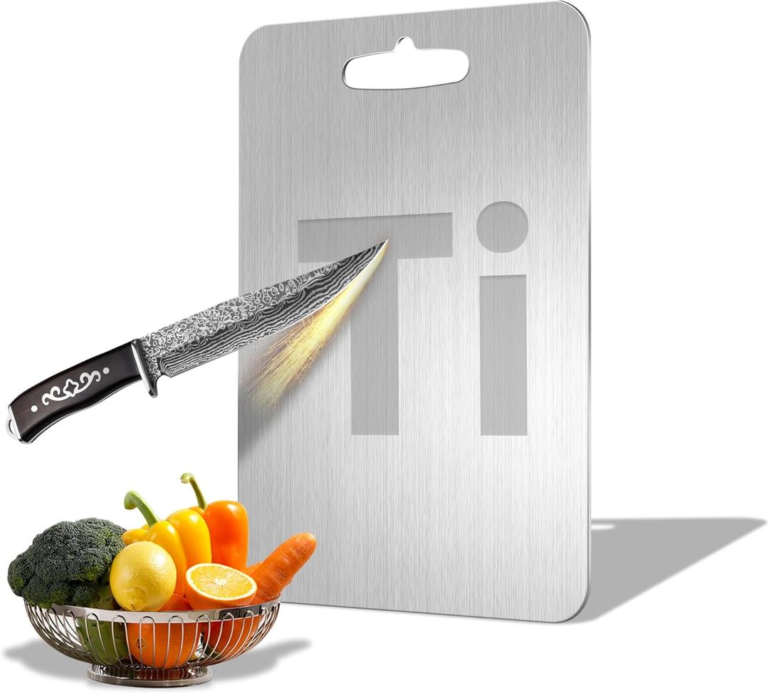 Titanium Cutting Board - 100% Pure Titanium Cutting Boards for Kitchen Double Sided Non Toxic Titanware for Meat/Vegetables, Hygiene Durable Dishwasher Safe Metal Chopping Board Large (14.2"L x 9.8"W)