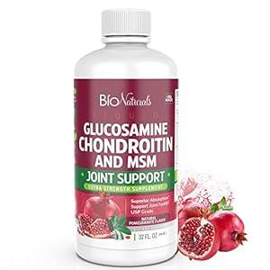 Bio Naturals Liquid Glucosamine Chondroitin MSM Pharmaceutical Grade Supplement with Hyaluronic Acid â€“ Maximum Strength Joint Support  32 fl oz