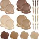 FoldTier 96 Pcs Brown Gradient Disposable Party Plate Set for 24 Guests 9" & 7" Neutral Paper Plate Cocktail Napkin Plastic Forks Boho Dinnerware for Birthday Farmhouse Wedding Baby Shower Tea Party