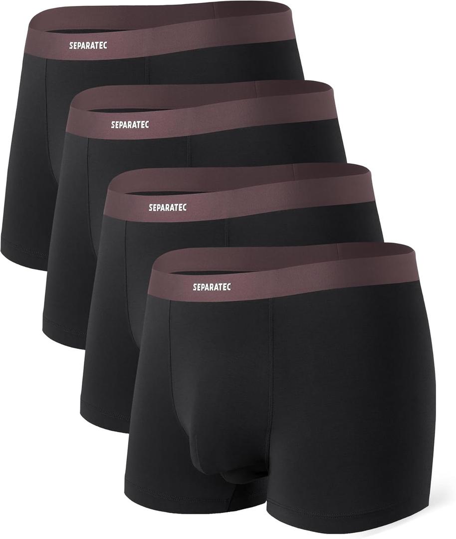 Separatec Men's Seamless Waistband Boxer Briefs Rayon Made from Bamboo Soft Breathable Underwear for Men 4 Pack (Black) XL