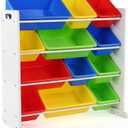 Humble Crew Kids Toy Storage Organizer with 12 Plastic Bins, White/Primary Removable Bins for Playroom, Bedroom, Toddler Furniture for Boys and Girls Ages (Tall)
