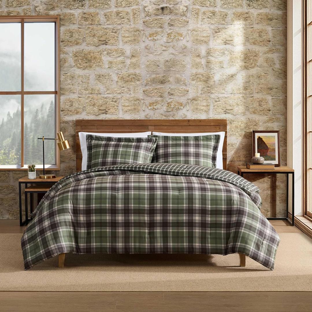 Eddie Bauer - Twin Comforter Set with Sham, Reversible Plaid Bedding