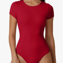 QINSEN Women's Crew Neck Short Sleeve Bodysuit Double Lined Body Suits Basic T-shirt Tops Large