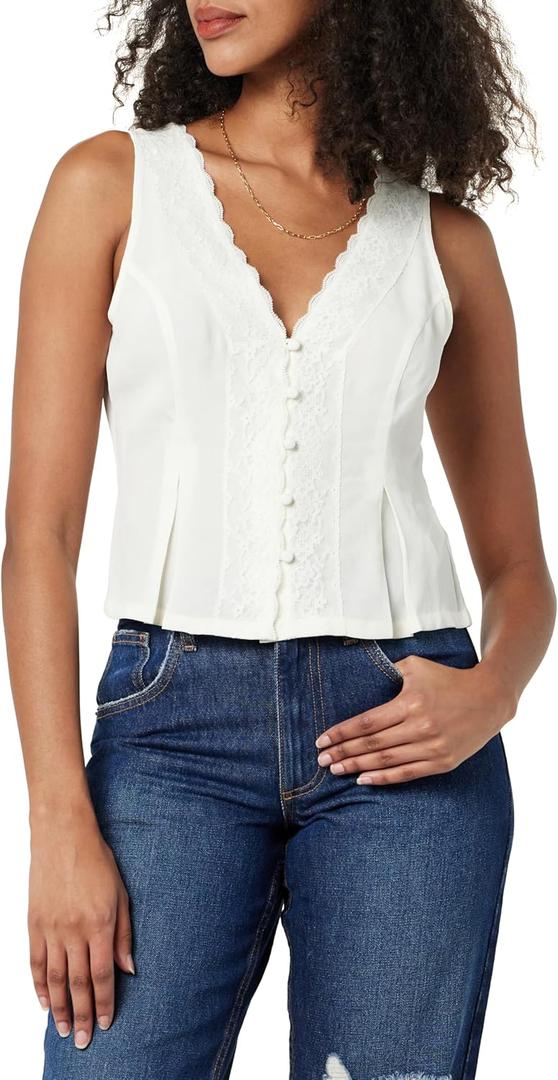 The Drop Women's Paloma Lace Trimmed Sleeveless Top, Size S