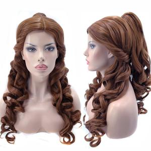 ANOGOL Hair Cap+ Long Wavy Brown Wig Women Princess Cosplay Wigs Prestyled Brown Ponytail Wigs Curly Auburn Updo Buns Hair for Halloween Costume Cosplay