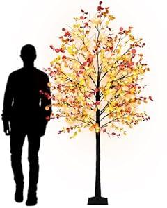 Krissing 8FT Fall Light Up Tree, Artificial Lighted Fall Eucalyptus Tree with 160 Led Lights Fake Large Autumn Tree for Fall Home Indoor Outdoor Thanksgiving Decor