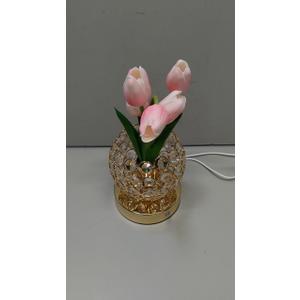 Birthday Gifts for Women Mothers Day Gifts/ for MomTable Lamp, 3 Color Crystal Flower Bedside Lamps Infinitely Dimming with USB Charge Small Night Light,Nightstand Touch Lamp for Bedroom (pink-tulip)