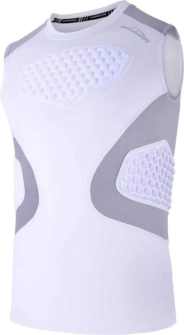 COOLOMG Youth Baseball Chest Protector Padded Compression Shirt Sleeveless Softball Football Lacrosse Rib Heart Sternum Guard (Large, White)
