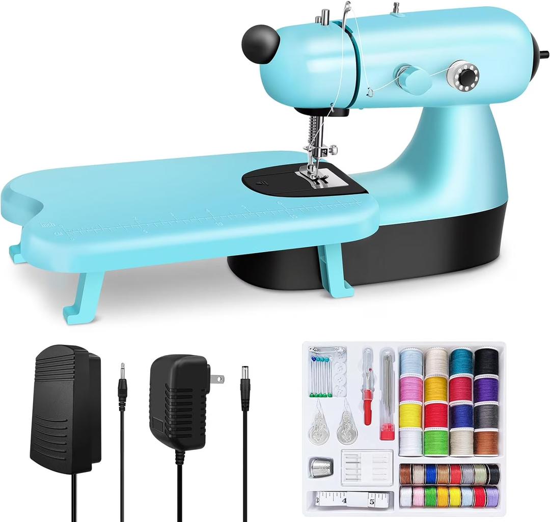 Sewing Machine for Beginners with Extension Table, Adjustable 2-Speed 2-Thread Mini Sewing Machine, Portable Electric Maquina de Coser with Foot Pedal, Perfect for DIY, Ideal Gift for Kids and Adults