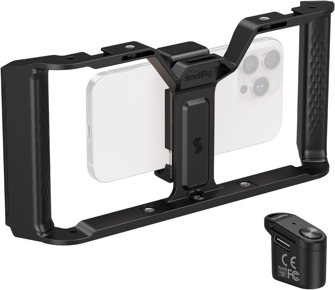 SmallRig IG-02 IntegraGrip Wireless Control Universal Phone Cage, Ultra-Wide Dual handgrip Smartphone Video Rig with Cold Shoe Mount, Suitable for iPhone 17 16 & Android, for Videomaker Vlogging-5356