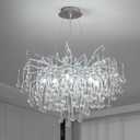 Modern Crystal Raindrop Chandelier, Silver Round Art Deco Tree Branch Lighting Fixture for Dining Room Living Room Foyer 8 Lights D23.7''