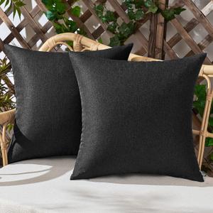 Woaboy Set of 2 Outdoor Waterproof Throw Pillow Covers Decorative Farmhouse Linen Pillowcases Solid Cushion Cases for Patio Tent Balcony Couch Sofa Car Black 18x18 inch