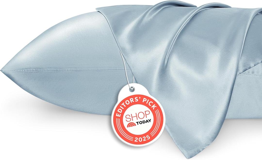 Bedsure Satin Pillowcases, Similar to Silk Pillow Cases Queen Size Set of 2, Stone Blue Pillow Case for Sleeping Women with Envelope Closure, Gifts for Women Men, 20x30 Inches, 2pcs