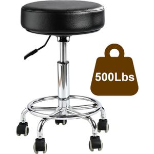 500lbs Heavy-Duty Adjustable Rolling Stool with Wheels & Foot pedal ring, 22.44 in x 22.44 in x 10.23 in
