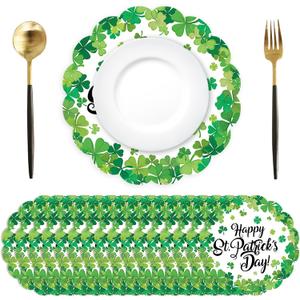 50Pcs Happy St. Patrick's Day Paper Placemats,13.4 Inch Lucky Shamrock Disposable Place Mats Green Clover Spring Table Mats for Spring Irish Holiday Kitchen Dining Decoration