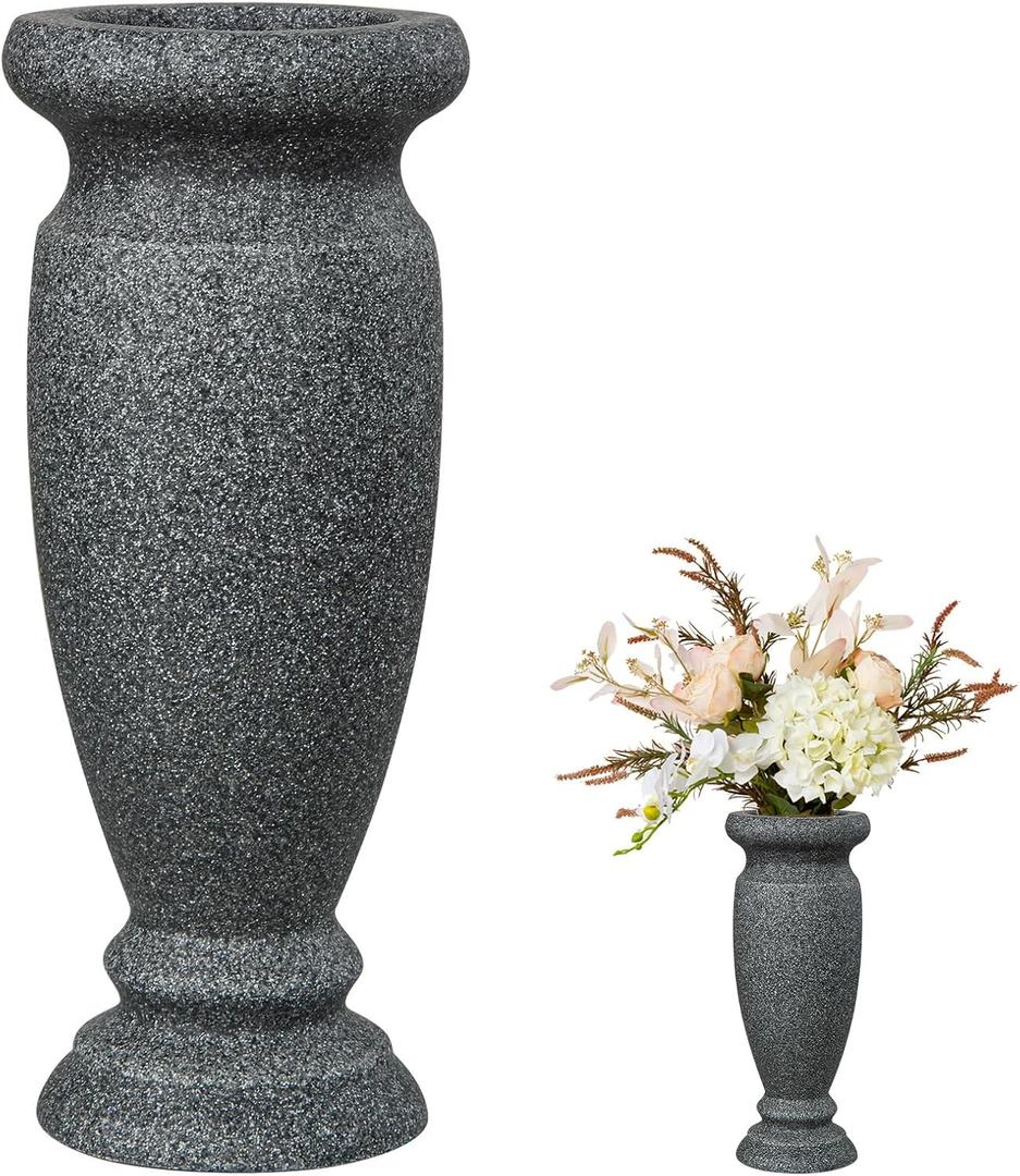 Cemetery Vase, Resin Grave Vase Memorial Flowers Vases for Home Tabletop, Artificial or Fresh Flowers, Cemetery Grave Headstone Decorations (1PC, Grey), No Draining Holes (Gray)