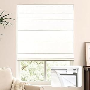 LazBlinds No Drill Cordless Roman Shades for Windows, 32" W x 60" H, White