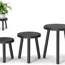 3-Pack Wood Plant Stands Indoor, Single Plant Stand for 6-12 Inch Pots, Mid-Century Modern Plant Stool, Tall Plant Stand for Large Plants for Living Room, Balcony, Office (Black)