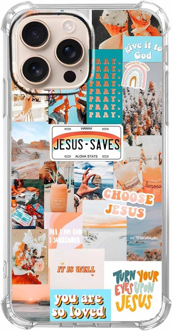 Christian Quotes iPhone 16 Pro Case, Aesthetic Vintage Jesus Bible Verses Pattern for Women & Men, Soft TPU Bumper