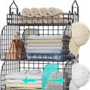 HapiRm Hanging Closet Organizer Storage - 3 Tier Metal Stackable Hanging Closet Shelves with Dividers and S Hooks, Foldable Clothes Shelves for Clothes, Pants, Shoes, Coat, Hats Clutches Accessories (Black)