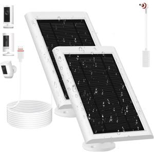 Solar Panel for Ring Camera(2nd Generation), 2 Pack 5W Solar Panel with 10FT/3M Long Cable for Stick Up & Pro Spotlight Cam Battery for Security Camera Dustproof Waterproof (Grey White)