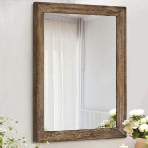 AAZZKANG Rustic Wood Mirror Rectangle Decorative Wall Mirrors with Frame Large 20"x16"for Bedroom Living Room Bathroom Entryway Hanging Brown