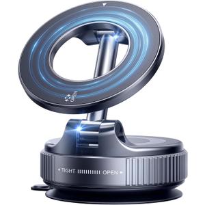 Vacuum Suction Magnetic Phone Holder, 2025 Upgraded Vacuum Suction Cup Mount for Magsafe, 360 Adjustable Foldable Portable Magnetic Car Phone Stand for Cars/Gyms/Mirrors/Smooth Surface (Black)