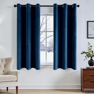 ANRODUO Navy Blue Velvet Curtains 63 Inches Long Blackout Thermal Insulated Soundproof Curtain Privacy Room Darkening Curtains Grommet Window Drapes for Bedroom Living Room 42 x 63 Inch Set of 2