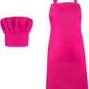 SATINIOR 2 Pcs Chef Costume for Women Men Chef Hat Apron Set for Adult Baker Apron Hat for Cooking Cosplay (Rose Red)