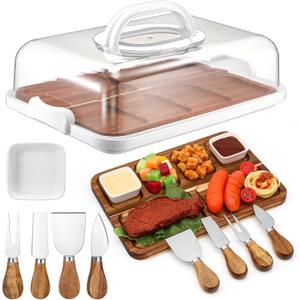 Baderke Acacia Charcuterie Board with Lid and Charcuterie Accessories, 12 x 8.5 Inch Cheese Cutting Boards Set for Housewarming Gift Serving Wedding Christmas Couple Bridal Shower Gift