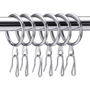 Hotop 30 Pcs Metal Drapery Curtain Rings 0.98/1.26/1.65 inch Interior Diameter and 30 Pcs Hanging Curtain Drapery Pin Hooks for Window Door Shower(42 mm,Silver)