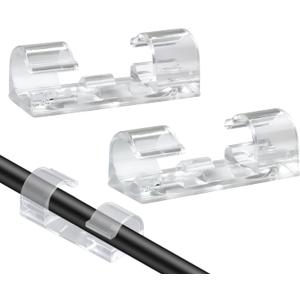 SOULWIT 50 Pcs Self Adhesive Cable Management Clips, Cable Organizers Sticky Wire Clips Cord Holder for TV PC Laptop Ethernet Cable Desktop Home Office (Transparent)