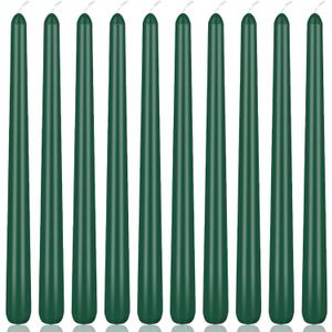 10 Inch Hunter-Green Taper Candles, 10 Pack Unscented Candlesticks for Christmas Spring Dinner Wedding and Home Decoration, Smokeless and Dripless Emergency Candles
